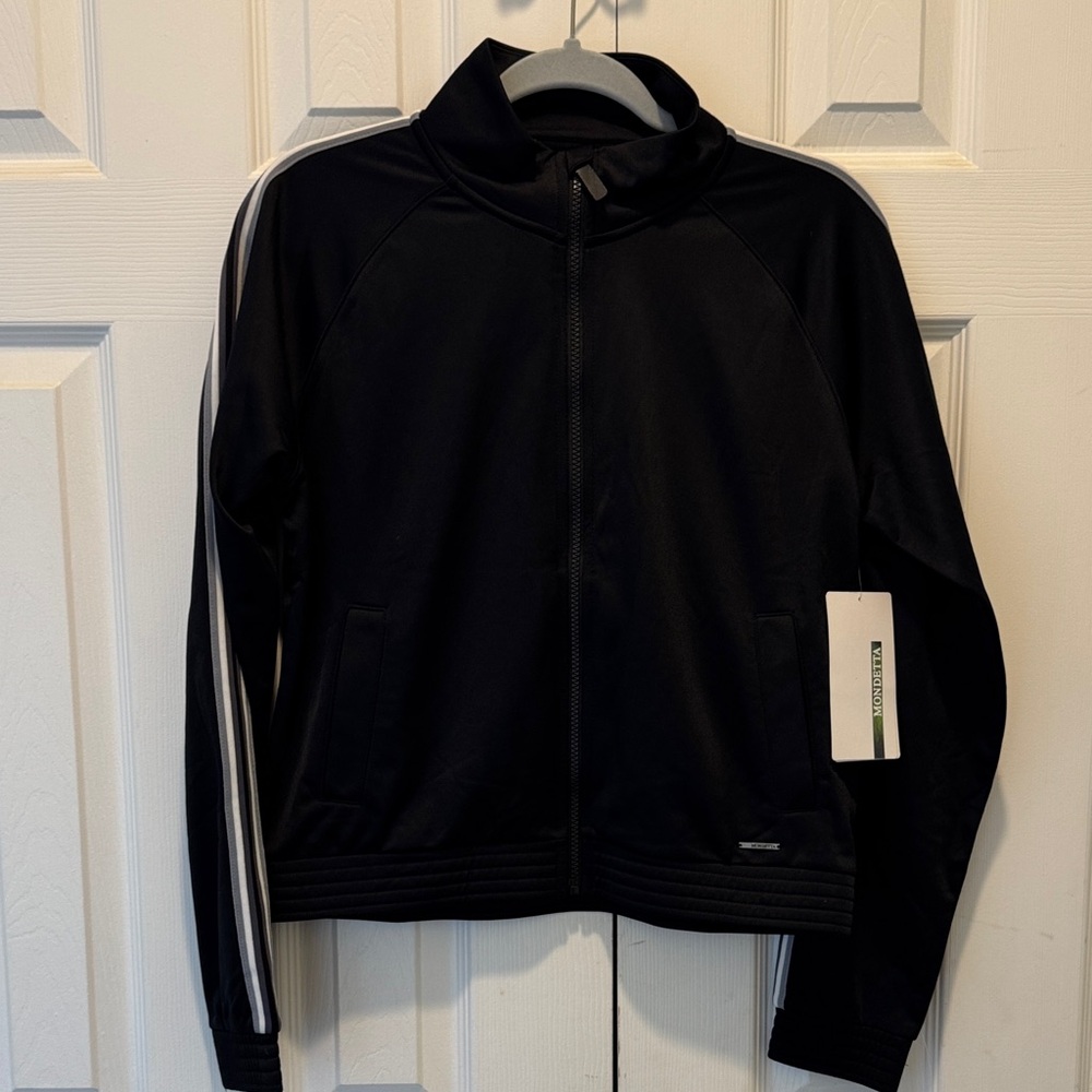 Mondetta Black Full-Zip Active‎ Jacket with White Stripes – Size Large – NWT